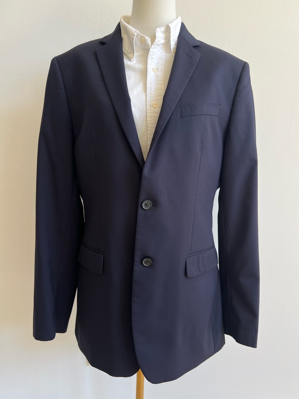 Banana Republic Mens 42L Slim Fit Marzotto Super 120s Wool Navy Blue Blazer FLAW
